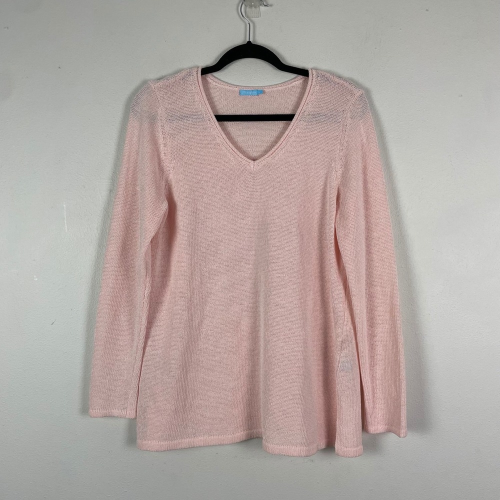 J. McLaughlin Pink V Neck Knit Sweater Long Sleeve Size L Lightweight